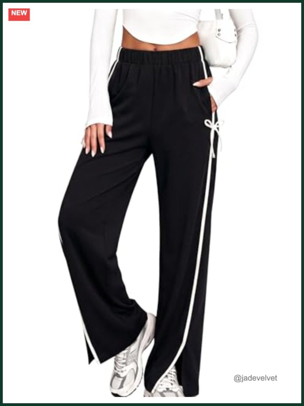 Baggy Wide Leg Sweatpants Y2K High Waist Bow Accent Side Stripe Lounge Pants